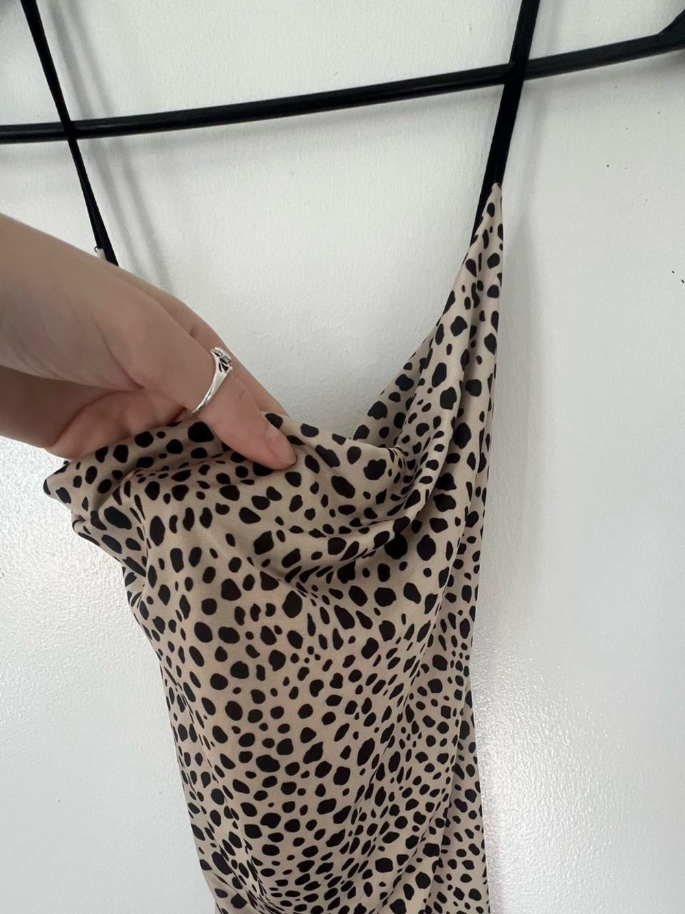 Leopard Print Cowl Neck Slip Dress - Beige/Black - Picture 2 of 4